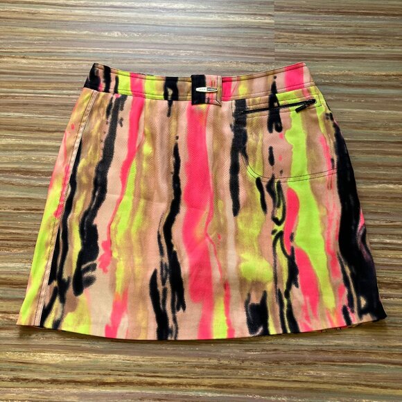 Jamie Sadock Neon Stripe Print Golf Skort Built In Stretch Shorts Zip Pockets - Picture 5 of 8